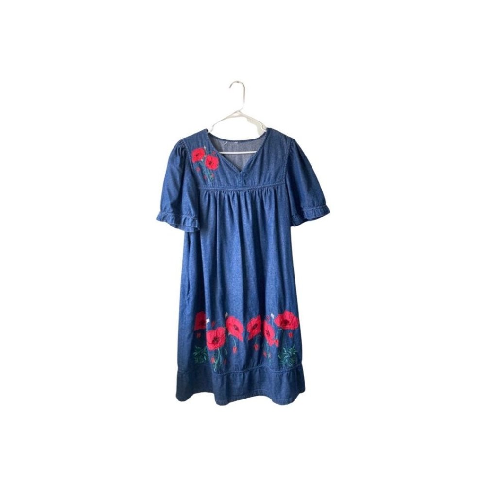 Medium | vintage denim & poppy embroidered dress #296